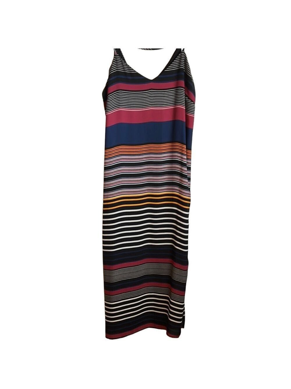 Monteau Blue Black Spaghetti Strap Slip Midi Dress